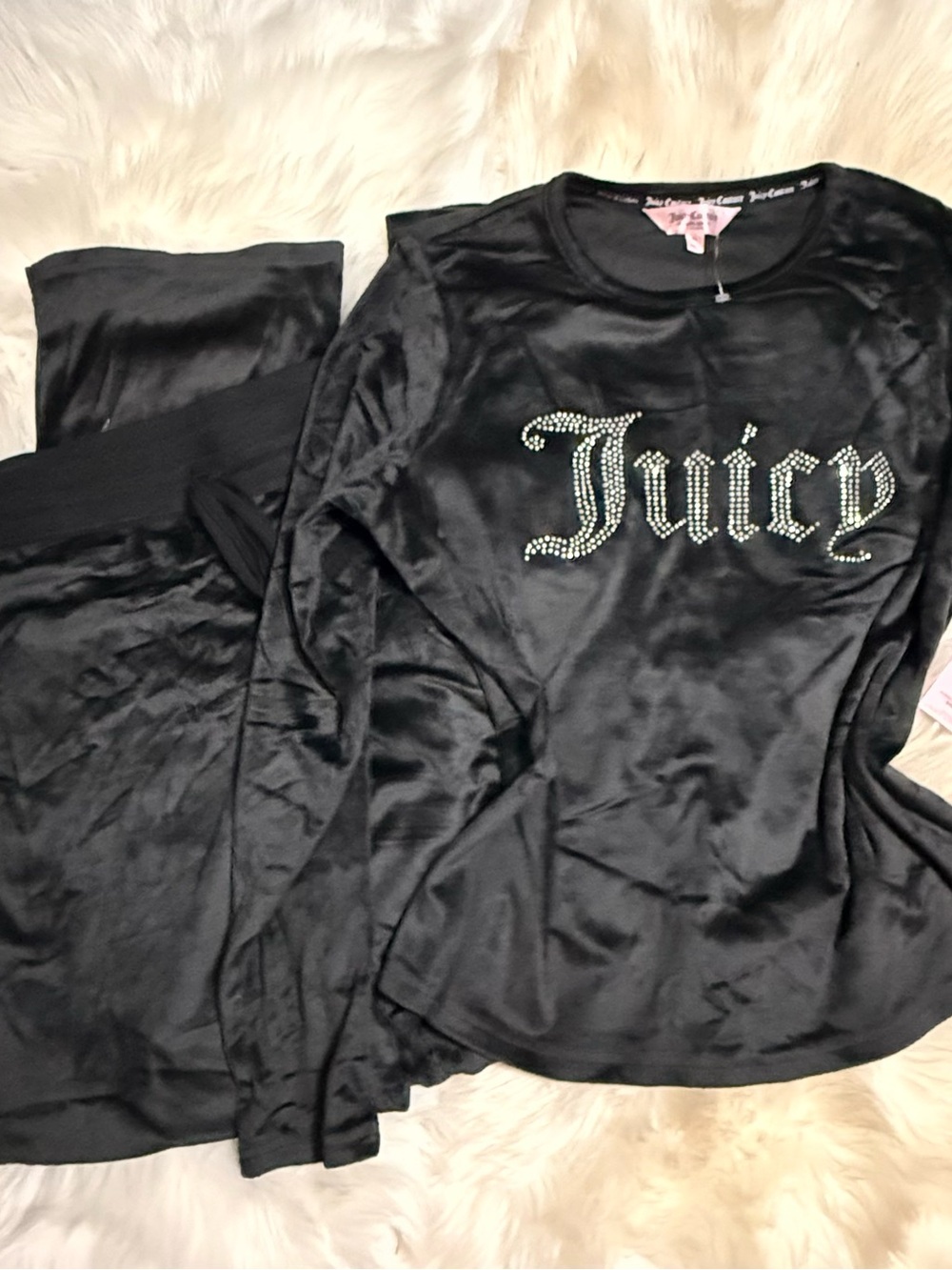 Juicy Couture Black Velour Rhinestone Logo Lounge Set